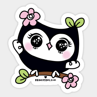 cute kawaii owl art on the tree branch Sticker